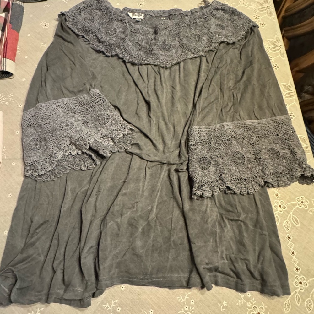 Gray Lace Trim Women's Top